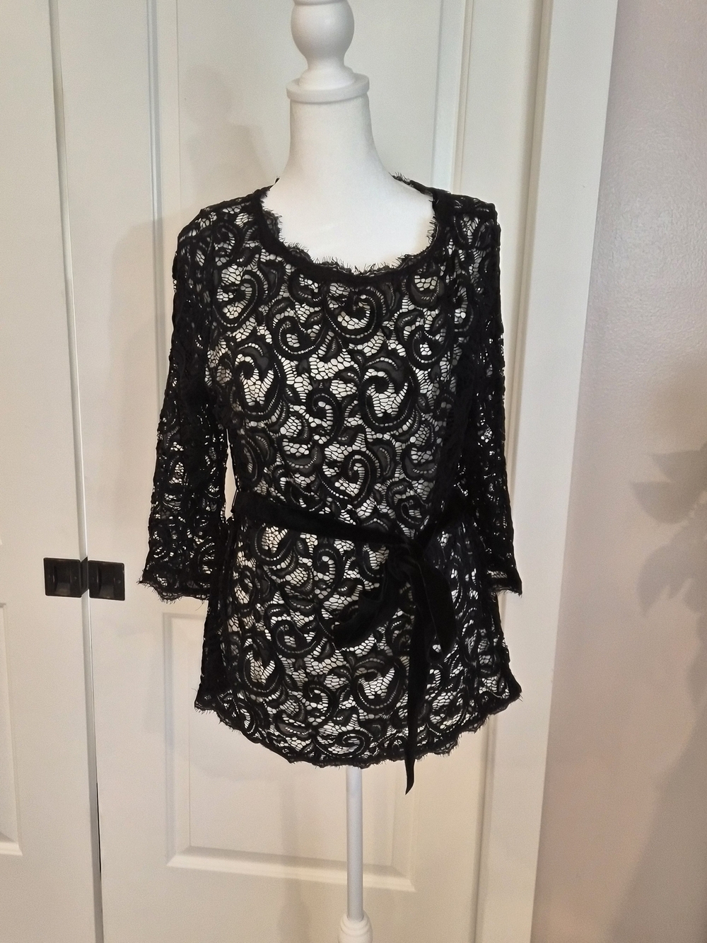 Charter Club Black Lace Tunic with Belt